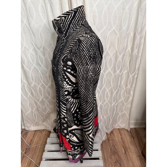 VTG Artsy Desigual We love Womens 40 Patchwork Tapestry Trench Coat Jacket Retro - Picture 11 of 16